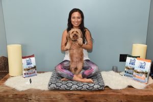LOS ANGELES, CA - AUGUST 23:  Founder of Doga Alchemy Stephanie Kang and Daisy at Natural Balance Pet Foods announce new formula with Lance Bass and Downward Dogs - Literally - at The DEN Meditation on August 23, 2017 in Los Angeles, California.  (Photo by Michael Kovac/Getty Images for Natural Balance) *** Local Caption *** Stephanie Kang
